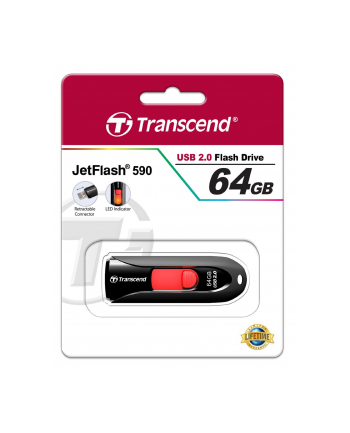 TRANSCEND USB Flash Disk JetFlash®590K, 64GB, USB 2.0, Black (R/W 16/6 MB/s)