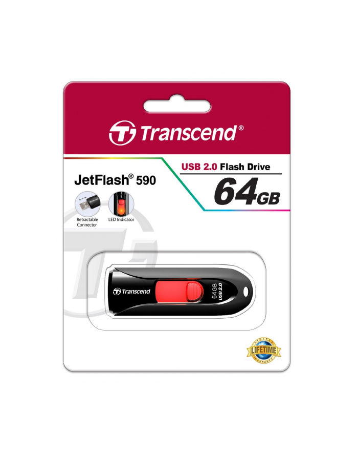 TRANSCEND USB Flash Disk JetFlash®590K, 64GB, USB 2.0, Black (R/W 16/6 MB/s) główny