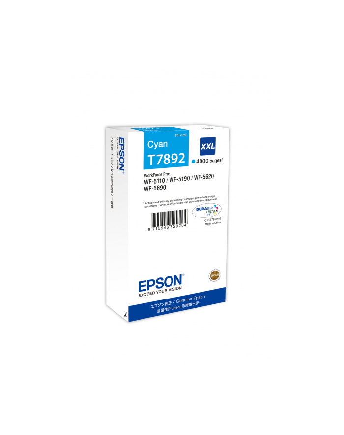 Tusz Epson cyan T7892 | 34 ml | WF-5110DW/WF-5190DW/WF-5620DWF/WF-5690DWF główny