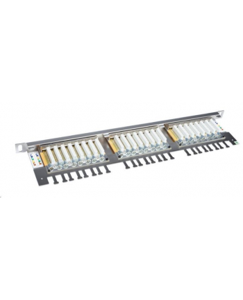 19'' patch panel Solarix 24 x RJ45 CAT6 STP z listwą wspornikową nierdzewną 0,5U