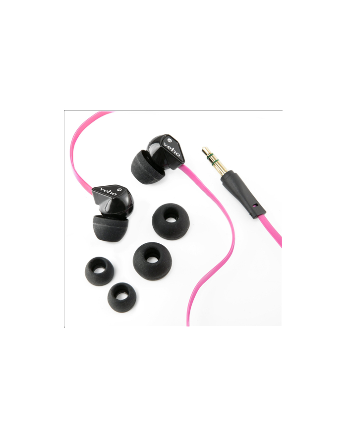 Veho 360° Z-1 Earbuds, Pink/ Compatible with all devices using 3.5mm output jack/ 10mm Speaker with Bass Enhancement/ Qube Noise Isolating Technology/ Sound Sensitivity: 105db +/- 3bd/  Impedance: 18 ohms główny