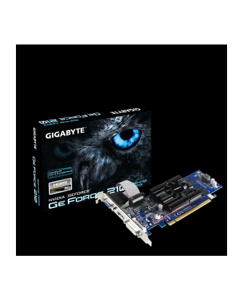 GIGABYTE GV-N210D3-1GI / GeForce 210 / PCI-E 2.0 / 1GB DDR3 / 64-bit / Core 520 MHz / Memo 1200 MHz / HDMI / DVI-I / D-Sub
