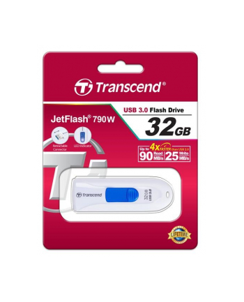 TRANSCEND USB Flash Disk JetFlash®790, 32GB, USB 3.0, White/Blue (R/W 90/25 MB/s)