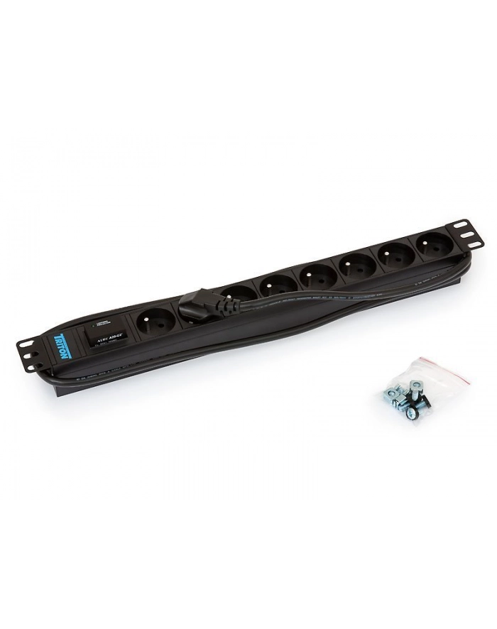Triton Listwa zasilająca/przeciwprzepięciowa 19  RAB-PD-X07-A1 (8 gniazd w standardzie ČSN  max. 16 A  przewód 3 x 1 5 mm o długości 2 m  wtyk DIN49441 16 A  kolor czarny RAL 9005  wskaźnik zasilania LED   ochrona przeciwprzepięciowa – warystor) główny