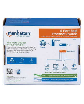 Manhattan Fast ethernet switch 5x 10/100 Mbps, office, plastic