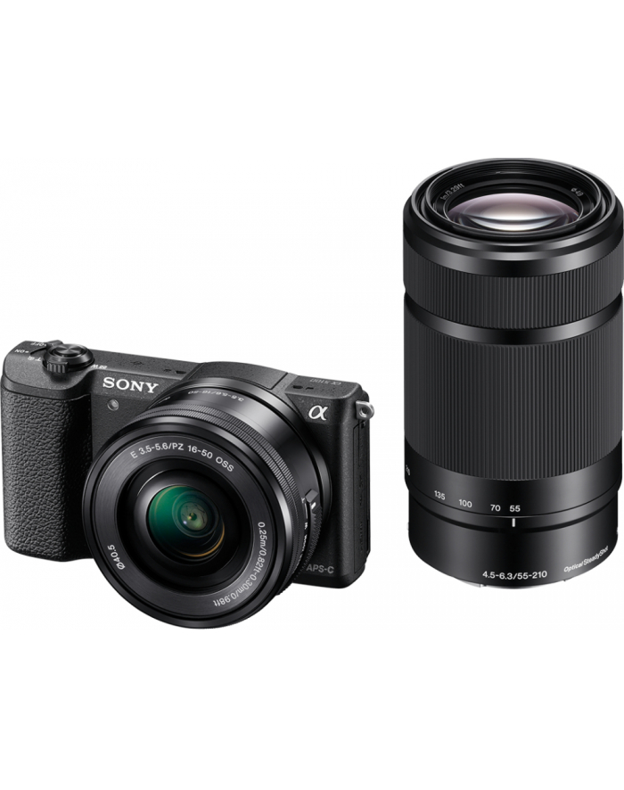 Sony A5100 Black Dual Lens Kit with 16-50mm and 55-210 lenses, 24.3MP Exmor APS-C CMOS sensor, 3.0'' LCD, Zoom 4x, 25 points AF, Wi-Fi główny