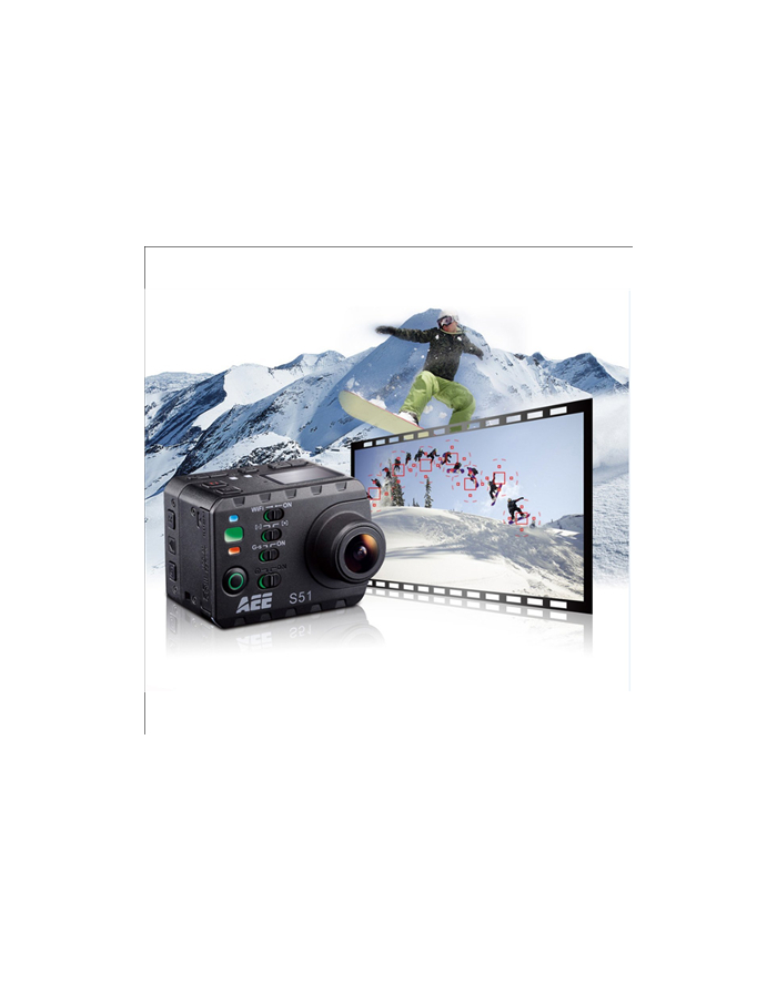 AEE S51 Action cam + Car DVR (G-Sensor) Full HD 1920×1080 - LCD 2''  Ambarella A5/ f/2.8K / lens 2x Sharper 155°/ 16:9 / video 1080p30fps, 960p48fps, 720p60fps / 16MP photo w/30fps/ Digital 10X/  Waterproof 100m/ G- sensor/ AV output / główny
