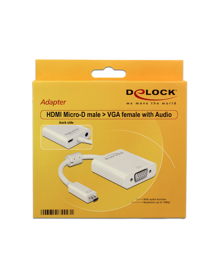 Delock Adapter HDMI Micro-D męski > VGA żeński z funkcją audio, biały główny