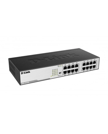 D-LINK DGS-1016D, 16-port UTP 10/100/1000Mbps Auto-sensing, Stand-alone, Unmanaged, 11-inch desktop & rack-mount, 1U, D-link Green technology, EEE+ mode DIP switch, + Rackmount Brackets, Metal case with internal power supply