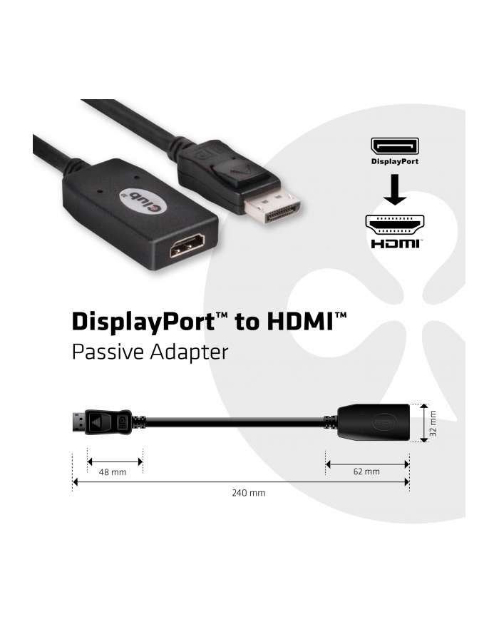 Club3D Kabel DP -> HDMI 130mm główny