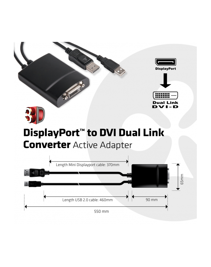 Club3D Kabel DP -> DVI-D Dual Link Active 3D 130mm główny