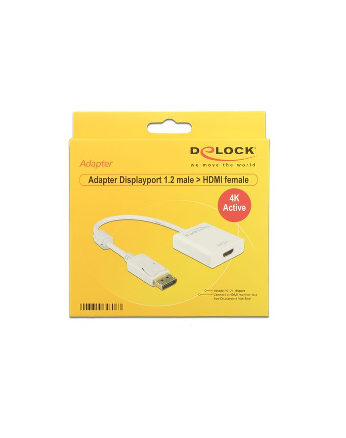 Delock Adapter Displayport 1.2 męski > HDMI żeński 4K aktywne biały główny