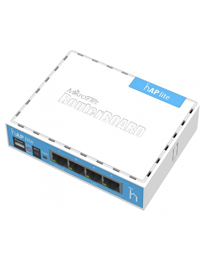 MikroTik hAP lite RouterOS L4 32MB RAM, 4xLAN, 2.4GHz 802.11b/g/n, WPS button główny