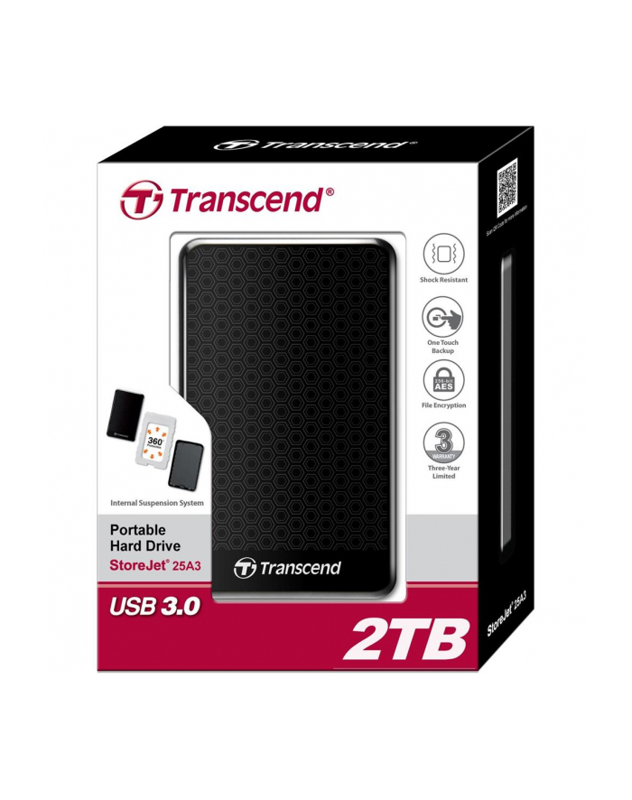 Transcend StoreJet 25A3 2TB USB 3.0 2,5'' HDD Wstrząsoodporny Szybki Backup główny