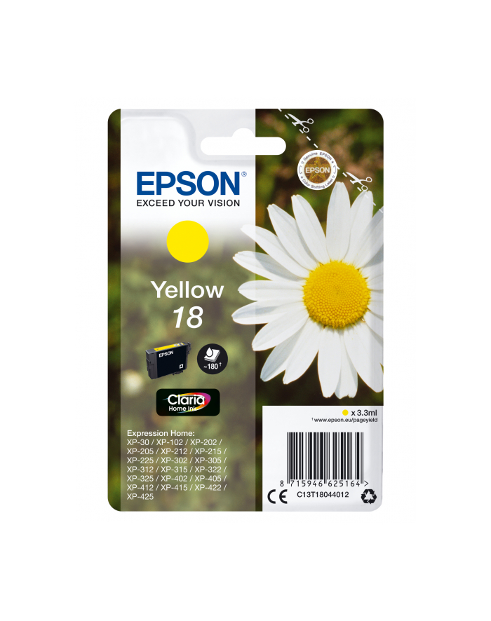 EPSON Tusz Żółty T1804=C13T18044010  180 str.  3.3 ml główny