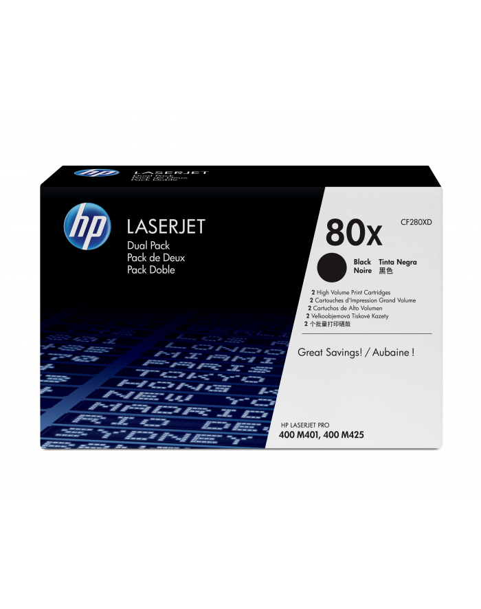 Hewlett-Packard HP Toner HP80Xx2=CF280XD  Zestaw 2xBk  2xCF280X główny