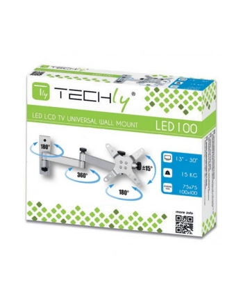 Techly Uchwyt ścienny do TV LCD/LED/PDP dwuprzegubowy 13-30'' 15 kg VESA srebrny