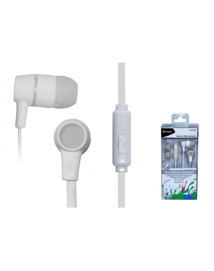 VAKOSS Słuchawki douszne stereo z mikrof./ regulacja głośności SK-214W białe główny