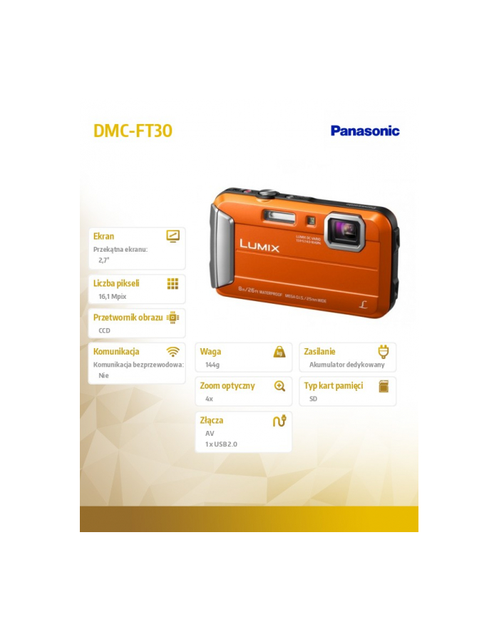 Aparat Panasonic Lumix DMC-FT30 Pomarańczowy główny