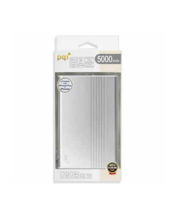 PQI POWER BANK 5000VmAh DUAL-USB 2,4/1,5A,SILVER, ALUMINIOWY