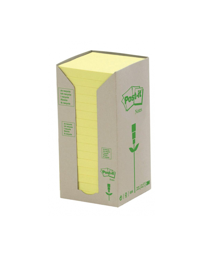 3M-POST-IT Bloczek samop. ekologiczny POST-IT® (654-1T), 76x76mm, 16x100 kart., żółty główny