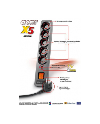 HSK Data (Acar) Acar X5 listwa zasilająco-filtrująca, czarna, 5m, schuko