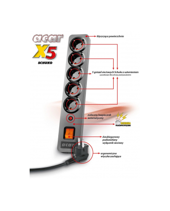 HSK Data (Acar) Acar X5 listwa zasilająco-filtrująca, czarna, 5m, schuko