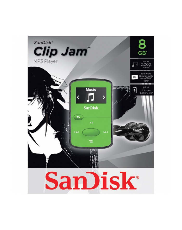 Sandisk Odtwarzacz MP3 CLip Jam 8GB, microSDHC, Radio FM, Zielony główny