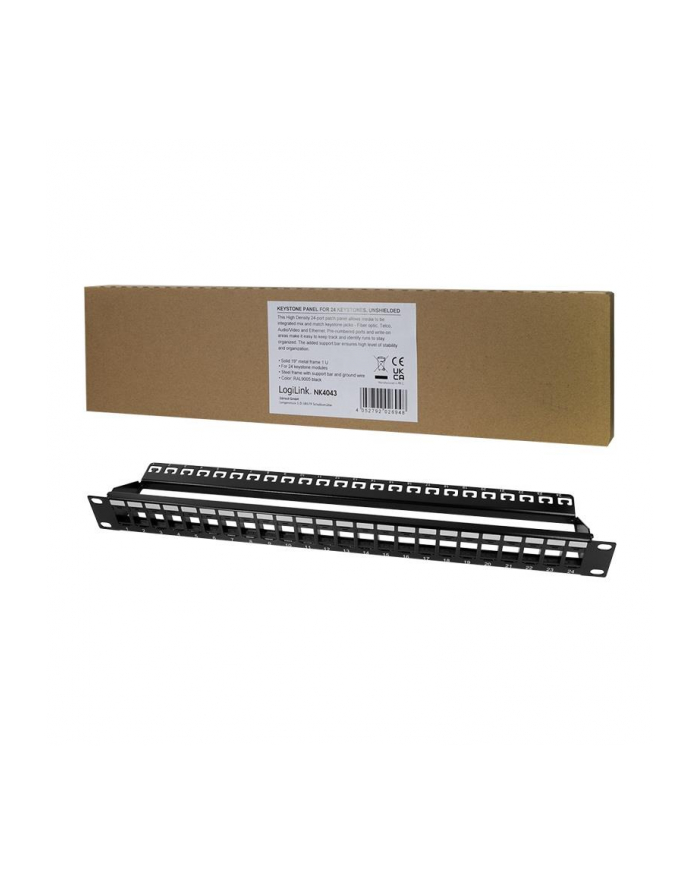 LOGILINK- Patchpanel Keystone 24-portowy, nieekranowany, czarny główny