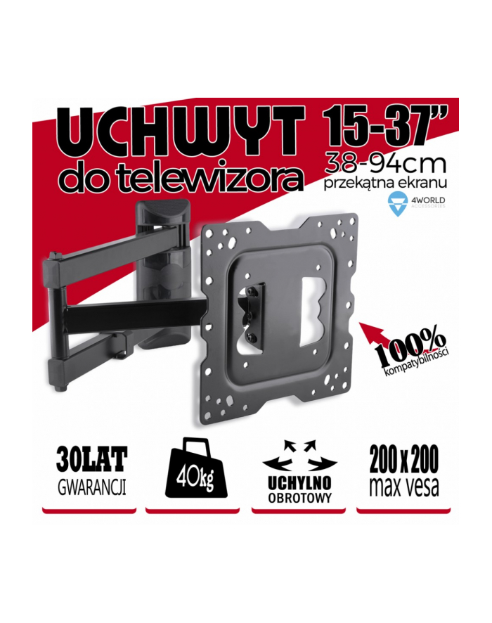 4World Uchwyt do LCD 15-37'' VESA 75/100/200 uchylny/obrotowy  max 40kg BLK główny