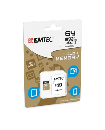 Emtec karta pami臋ci microSDXC 64GB Class 10 Gold+ (85MB/s, 21MB/s)