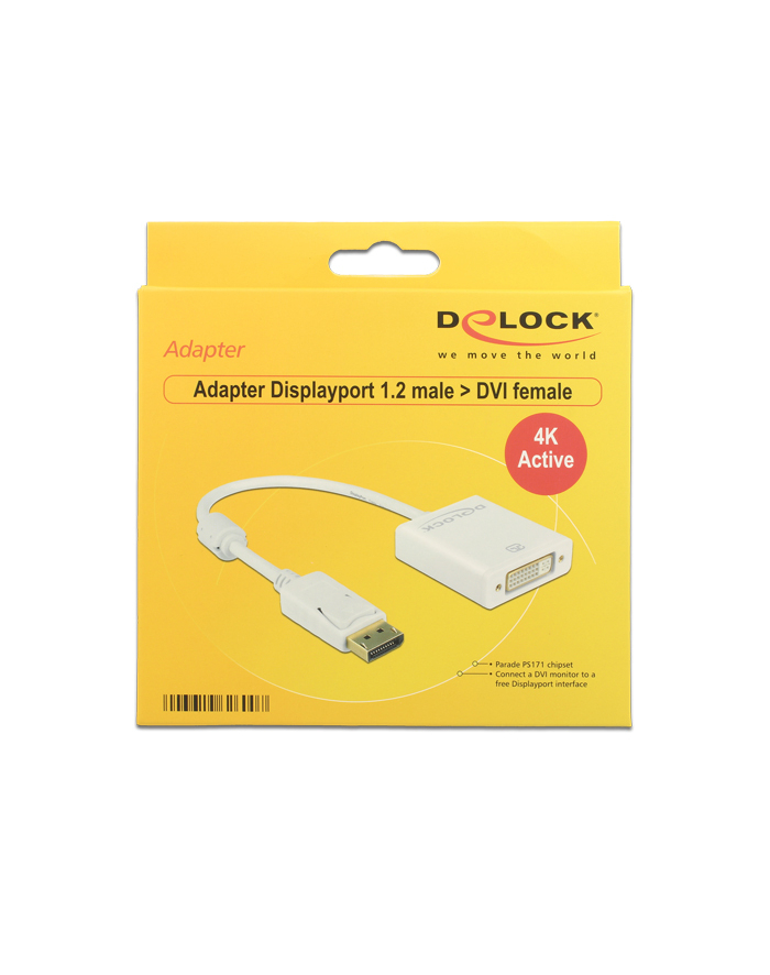 Delock Adapter Displayport 1.2 męski > DVI żeński 4K aktywne biały główny
