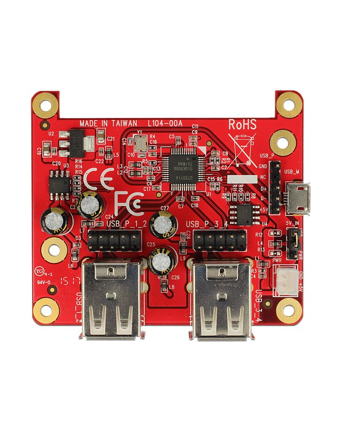 Delock Karta RASPBERRY PI USB Micro (BF) / USB Pin Header -> 4x USB (AF) główny