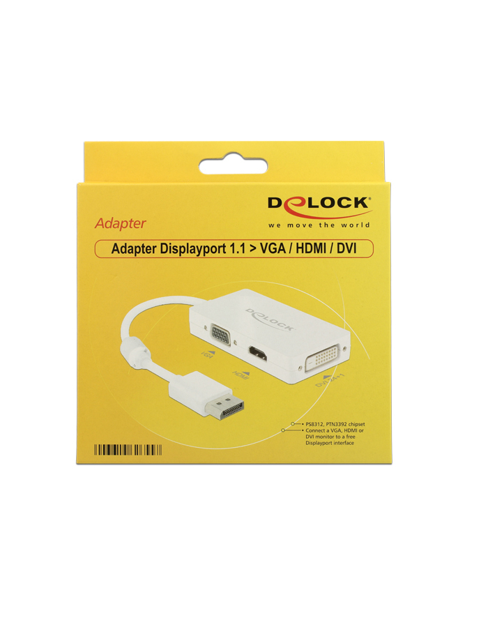 Delock Adapter Displayport 1.1 męski > VGA / HDMI / DVI żeński pasywne biały główny