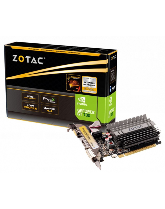 ZOTAC GeForce GT 730 Zone Edition Low Profile, 4GB DDR3 (64 Bit), HDMI, DVI, VGA główny