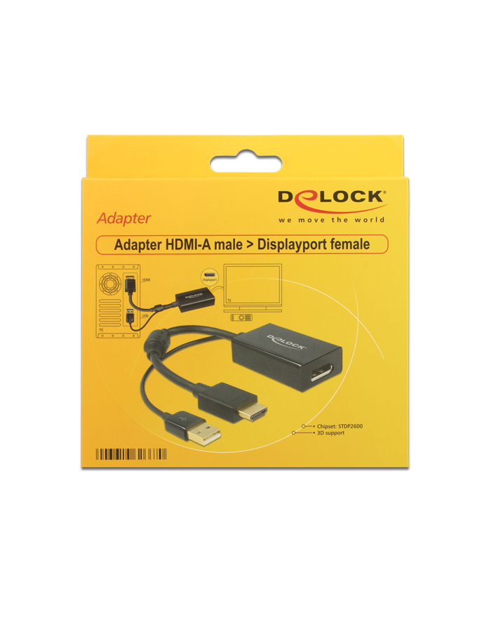 Delock adapter HDMI(M) > Displayport 1.2(F)+zasilanie USB 24cm główny