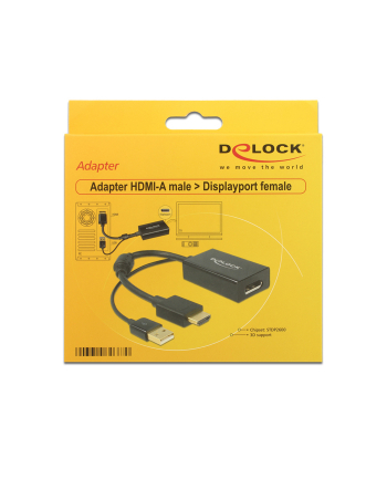 Delock adapter HDMI(M) > Displayport 1.2(F)+zasilanie USB 24cm