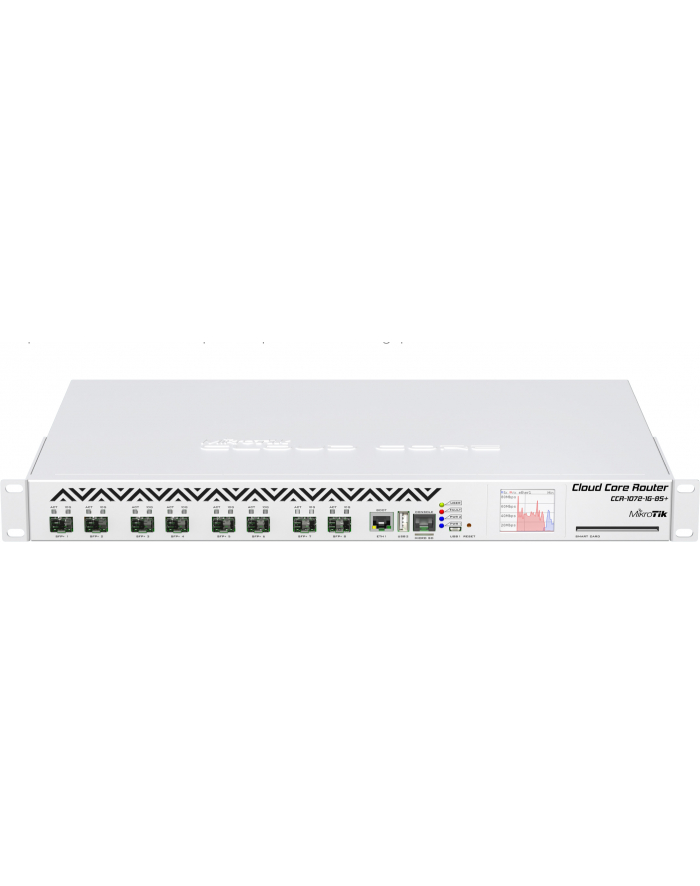 MikroTik Cloud Core Router CCR1072-1G-8S+  (Tilera TILE-Gx72 72x1Ghz cores CPU, 16GB RAM, 128MB NAND, 8x10GbE SFP+, Rack Mountable, Redundant Power Supplies, touchscreen LCD, Voltage/current/temperature sensors, MikroTik RouterOS v6 - Level 6 license główny