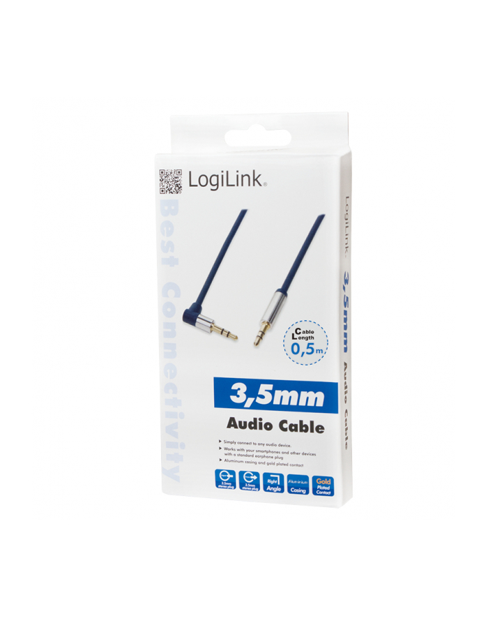 Kabel audio stereo LogiLink CA11050 3,5 mm, M/M, 0,5m, kąt 90° główny