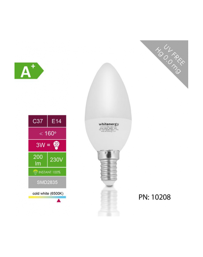 Whitenergy Żarówka LED | 7xSMD2835| C37 | E14 | 3W | 230V |zimna biała| mleczne główny