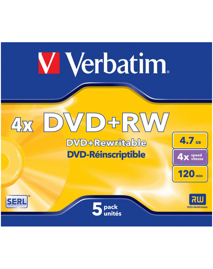 Płytki DVD+RW Verbatim 4x 4.7GB (Jewel case 5) MATT SILVER główny