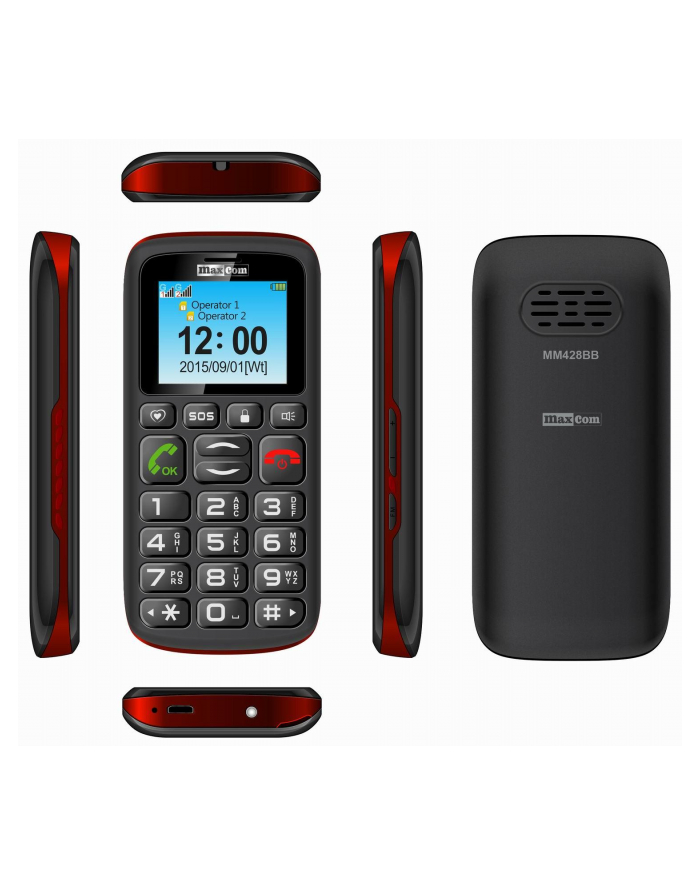 MaxCom MM428BB, Telefon GSM, Telefon Komórkowy Dla Seniora, Czarno główny