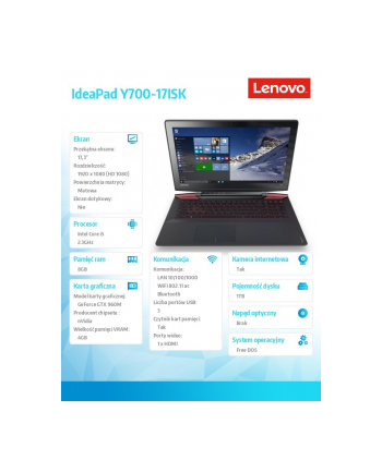Notebook Lenovo Y700-17ISK17,3''/i5-6300HQ/8GB/1TB/GTX960M-4GB/