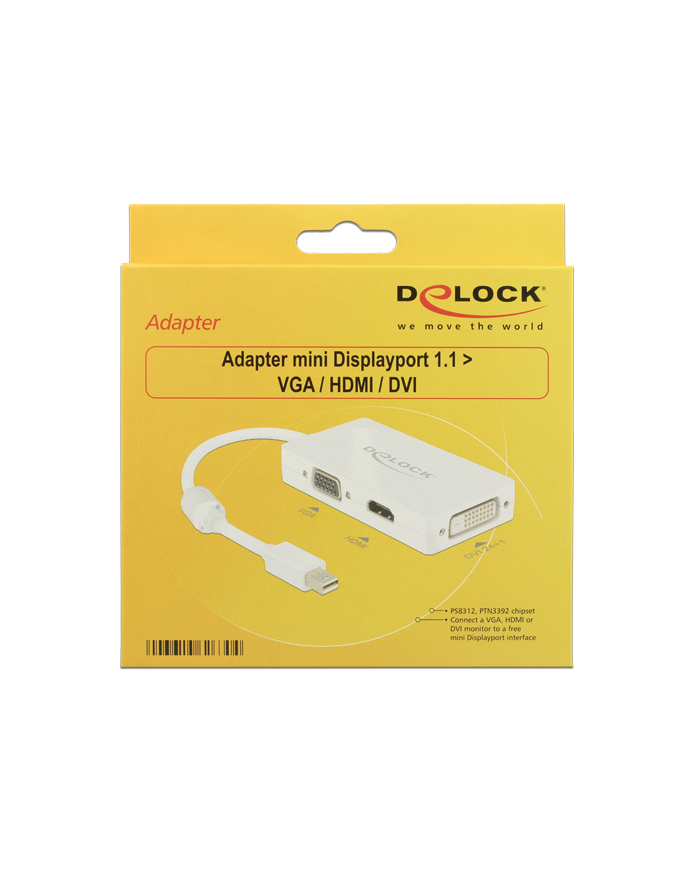 Delock Adapter miniDisplayport 1.1 męski > VGA / HDMI / DVI żeński pasywne biały główny