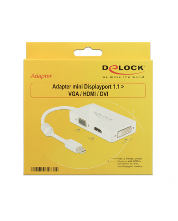 Delock Adapter miniDisplayport 1.1 męski > VGA / HDMI / DVI żeński pasywne biały
