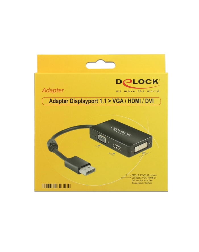 Delock Adapter Displayport 1.1 męski > VGA / HDMI / DVI żeńskie pasywne czarny główny