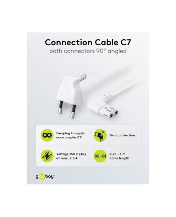 goobay - kabel zasilający euro 2-pin - kątowy 90 stopni - biały - 3 m