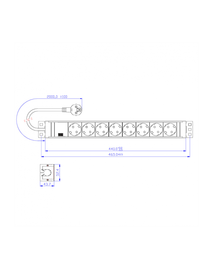 Bachmann 19 Cali PVC 8x Gniazd Strom 2m Schuko główny