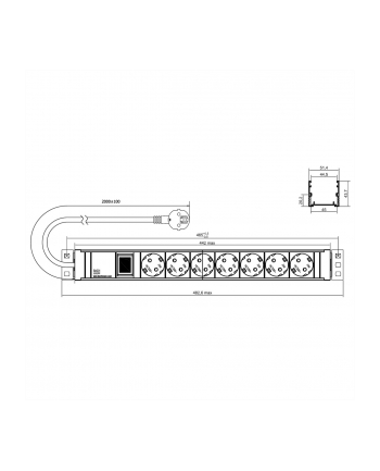 Bachmann 19 Cali 1,5HE 7x Gniazd 1xprzełącznik 2m nr 1