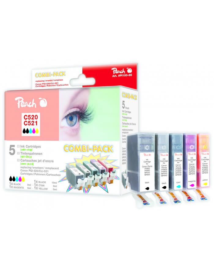 Tusz PEACH PI100-85  R Canon CLI-521, PGI-520 (do Pixma IP 3600), combipack, bla główny